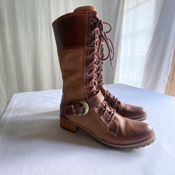 Timberland Bethel Boots Tall Mid Calf Lace Up Buckle Brown Leather Suede Sz 8.5 - Picture 15 of 15
